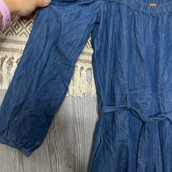 Free People Womens Tangled In Willows Off Shoulder Denim Playsuit Romper S - Picture 2 of 10